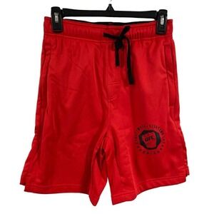 UFC Mens S Red Shorts Zippered Pockets Drawstring Pull On Activewear 8" Inseam